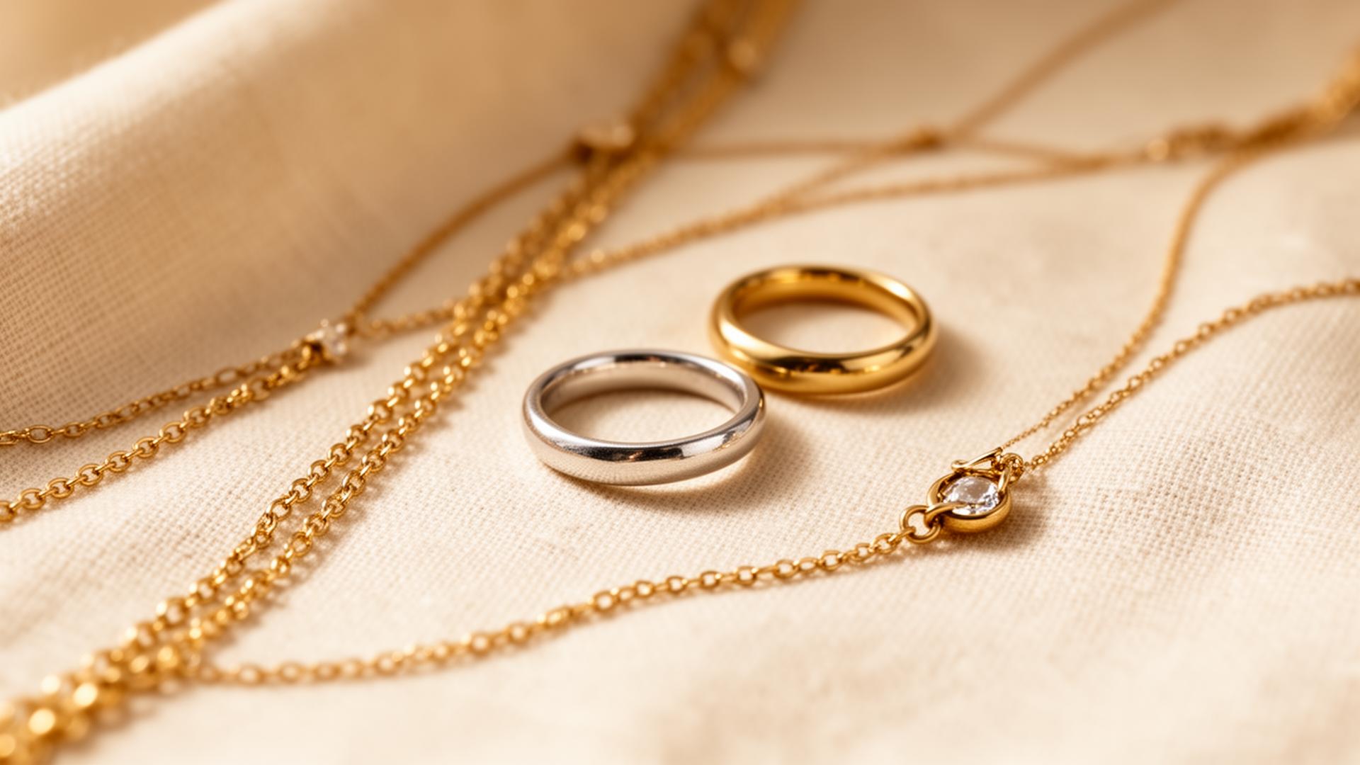Solid gold and sterling silver jewelry close-up